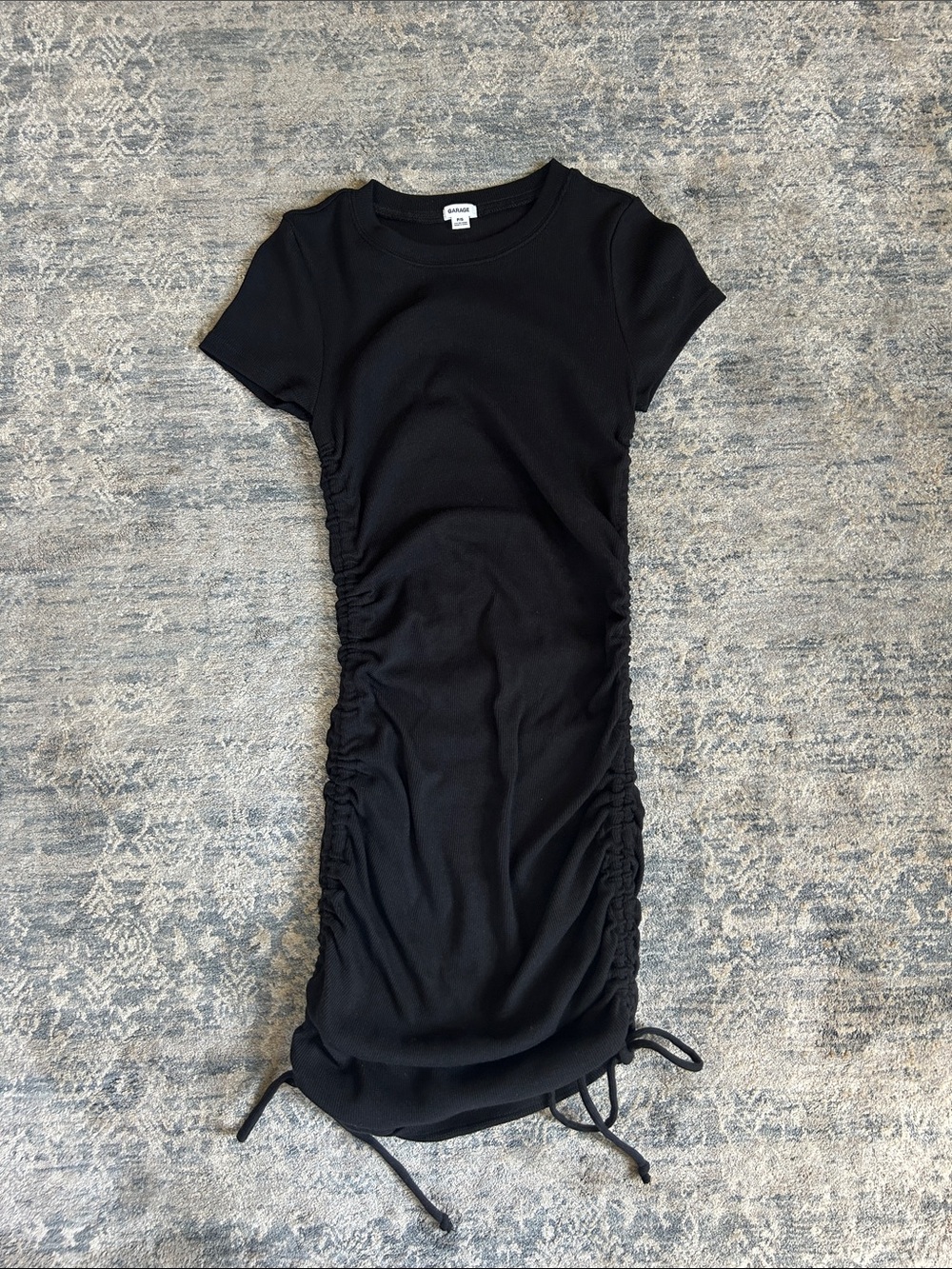 Garage Black Ruched Side Tie Midi Dress